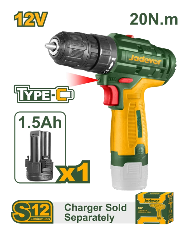 Set Taladro 12V + Bat 1.5A USB C 1500rpm - JADEVER