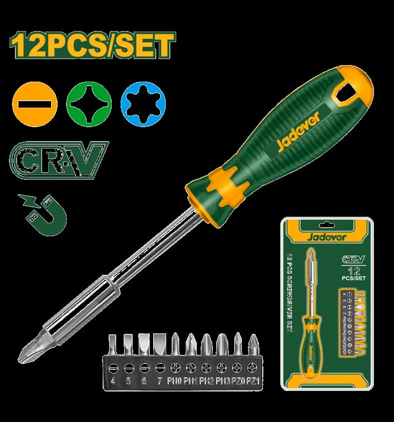 Set Destornillador Multiple 12en1 CRV PH+SL+T x12pcs - JADEVER